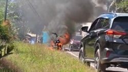 Geger! Motor Ludes Terbakar di Sumber Makmur Perenggean, Tinggal Tersisa Rangka