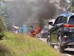 Geger! Motor Ludes Terbakar di Sumber Makmur Perenggean, Tinggal Tersisa Rangka